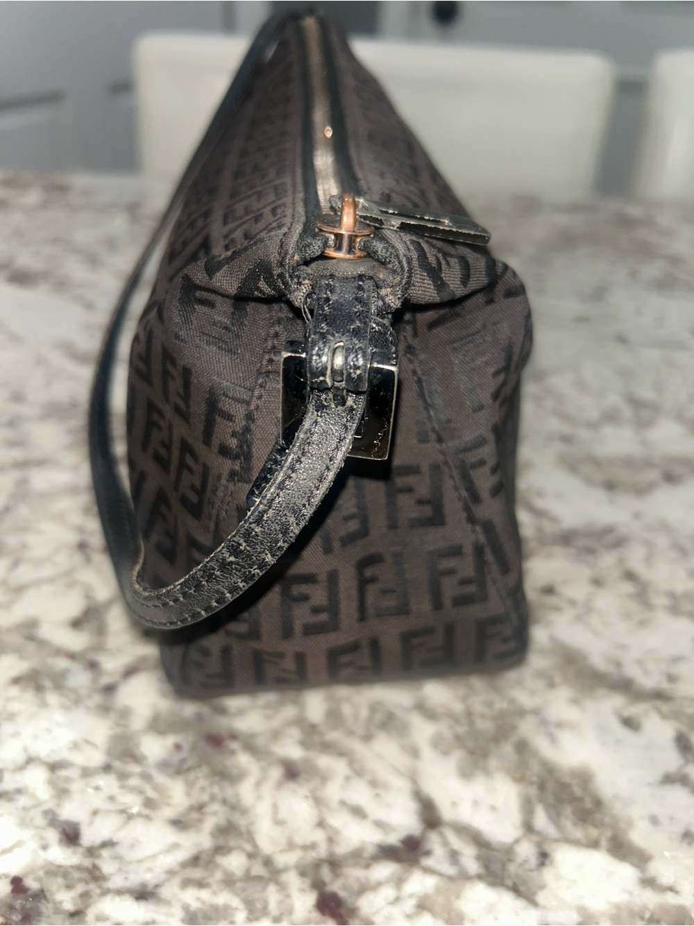 VTG Fendi Zucchino FF Monogram Logo Mini Pochette Shoulder Bag Black-Grey - Picture 9 of 16